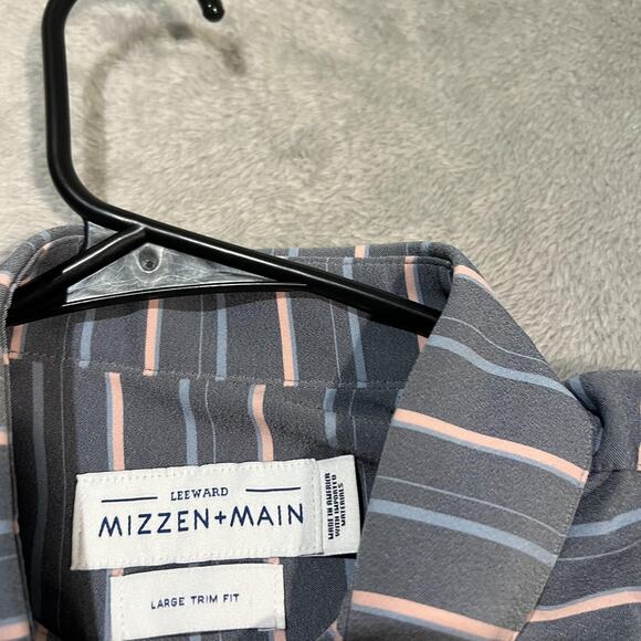 Mizzen+Main Leeward Shirt Mens Large Gray Pink Blue Striped Button Up Trim Fit - Picture 3 of 6